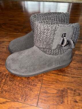 UGG Classic Solene Mini Charcoal Grey Suede and Knit Ankle Boots